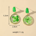 Gold Tone Round Pressed Flower Resin Stud Drop Earrings view 4