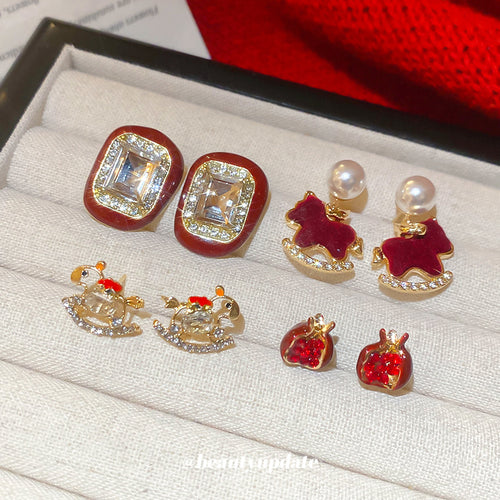 Red Horse Pomegranate and Square Stud Earrings shown in the primary product view