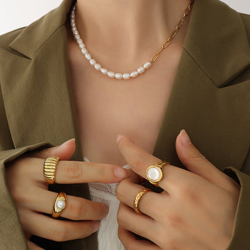 Freshwater Pearl Gold Paperclip Chain Splice Choker Necklace