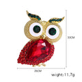 Gold Tone Owl Brooch Red Rhinestone Body Green Crystal Eyes view 5
