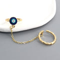Gold Tone Chain Linked Blue Evil Eye Double Open Ring view 3