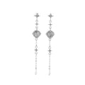 Silver Tone Star Heart and Long Chain Tassel Earrings view 5
