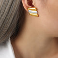 Three-Layer Wing Stud Earrings Gold Silver Two-Tone Stainless Steel view 1