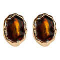 Gold Irregular Frame Amber Glass Cabochon Stud Earrings view 5