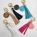 Engraved Mama Wood Disc Keychain With Tassel Charm view 2