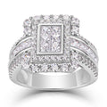 Silver Tone Rectangular Multi Princess Halo Ring Sizes 6-10 view 2