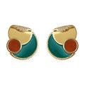 Gold Tone Teal Rust And Clear Stone Abstract Geometric Stud Earrings view 5