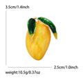 Yellow Enamel Mango Brooch Green Leaf Gold Fruit Pin view 6