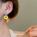Color Block Flower Hoop Earrings in Mismatched Bright Colors view 3