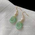 Gold Tone White Pearl And Pale Green Double Loop Hook Earrings view 4