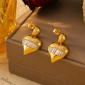 Heart Drop Earrings Baguette Zircon Teardrop Stud Copper Pair view 2