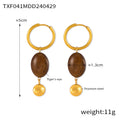 Gold Titanium Steel Tigers Eye Oval Pendant Necklace Earring Set view 7