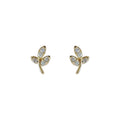 Gold Mini Leaf Sprig Stud Earrings Clear Crystal Pave view 5