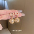 Gold Tone Pearl Open Circle Drop Earrings Decorative Jewelry view 4