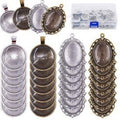 64-Piece Vintage Pendant Tray and Glass Cabochon DIY Jewelry Set
