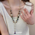 Multicolor Beaded Y Drop Necklace with Faceted Pendant view 1
