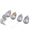 Silver Tone Crown Pearl Stud Earrings With Round Drops view 5