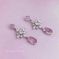 Silver Tone Pink Cabochon Star Drop Earrings Clear Stones view 3