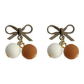 Olive Bow Stud Cream and Brown Ball Cherry Drop Earrings view 5