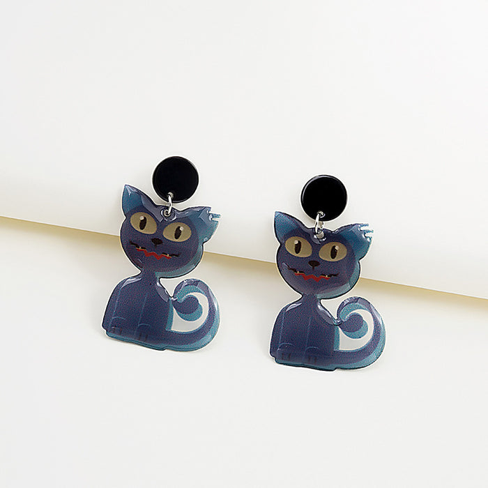 Acrylic Ghost Black Cat Halloween Drop Stud Earrings