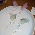 Pink And Green Butterfly Floral Tassel Stud Earrings view 2