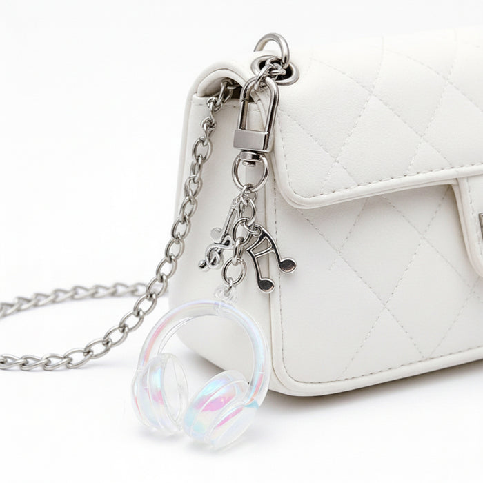 Clear White Headphone and Music Note Clip Keychain Eight-Color Collection