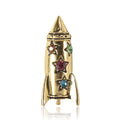 Enamel Rocket Metal Brooch in Red Antique Gold and Silver view 1