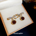 Brown Round Drop Bow Stud Earrings Fashion Jewelry view 2