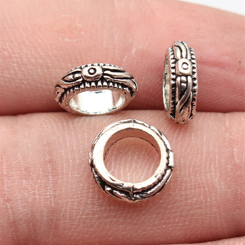 11x11x4mm 0.94g Antique Silver Zinc Alloy Textured Round Ring Large Hole Beads for Bracelet Jewelry Making