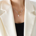 Two-Tone Zircon Tennis Paperclip Pearl Drop Necklace view 6