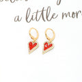 Gold Tone Red Enamel Crystal Heart Huggie Drop Earrings view 1