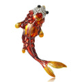 Red Enamel Koi Fish Brooch Rhinestone Head Gold Tone Pin view 1