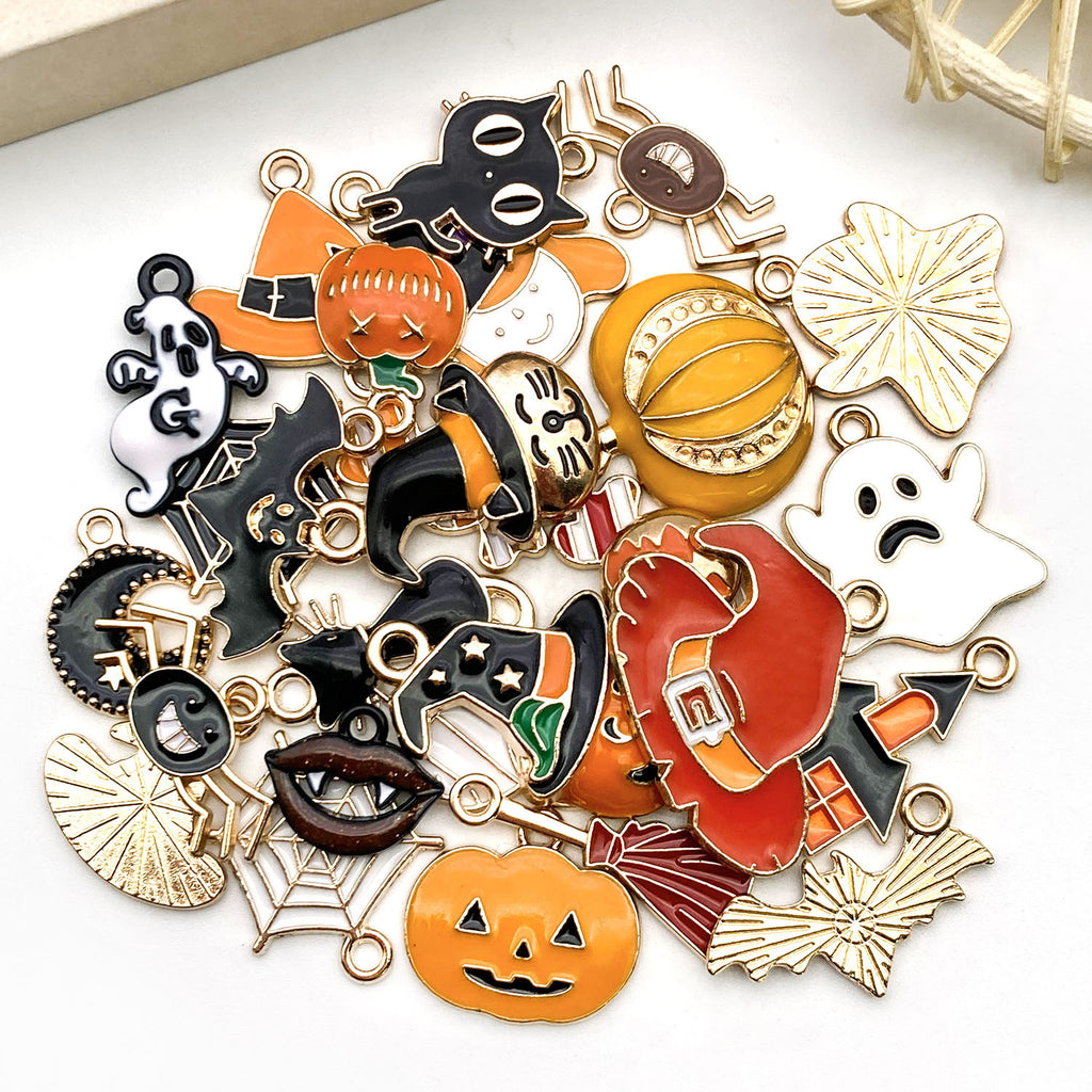 Enamel Zinc Alloy Halloween Pumpkin Hat Witch Charm Pendant for DIY Jewelry Making