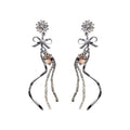 Silver Tone Crystal Floral Bow Chain Drop Earrings view 5