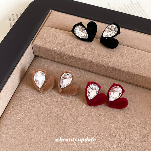 Main image showing velvet heart stud earrings