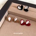 Velvet Heart Stud Earrings with Clear Teardrop Crystals view 1