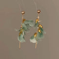 Mint Green Petal And Leaf Branch Drop Earrings Jewelry view 1