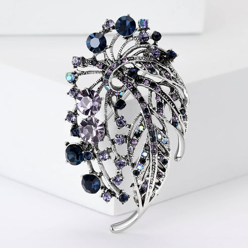 Curved Crystal Leaf Spray Brooch styled product view