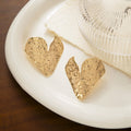 Hammered Irregular Gold Heart Statement Stud Earrings view 6