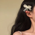 Pink Cherry White Lace Bow Duckbill Hair Clip Single view 6