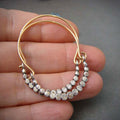 Two Tone Beaded Open Hoop Earrings Polished Metal Jewelry view 3