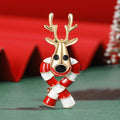 Gold Tone Reindeer Brooch Wrapped in Red and White Scarf view 1