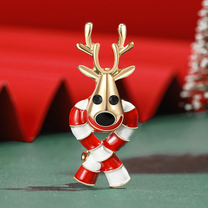 Gold Tone Reindeer Brooch Wrapped in Red and White Scarf