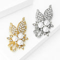 Pearl Rhinestone Leaf Brooch Gold Silver Floral Pin view 3