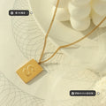 Gold Letter S Square Pendant Necklace Fine Curb Chain view 2