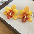 Colorful Resin Orchid Stud Earrings In Five Tropical Shades view 7