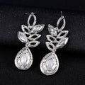 Silver Tone Crystal Leaf Teardrop Openwork Crystal Metal Dangle Earrings view 4