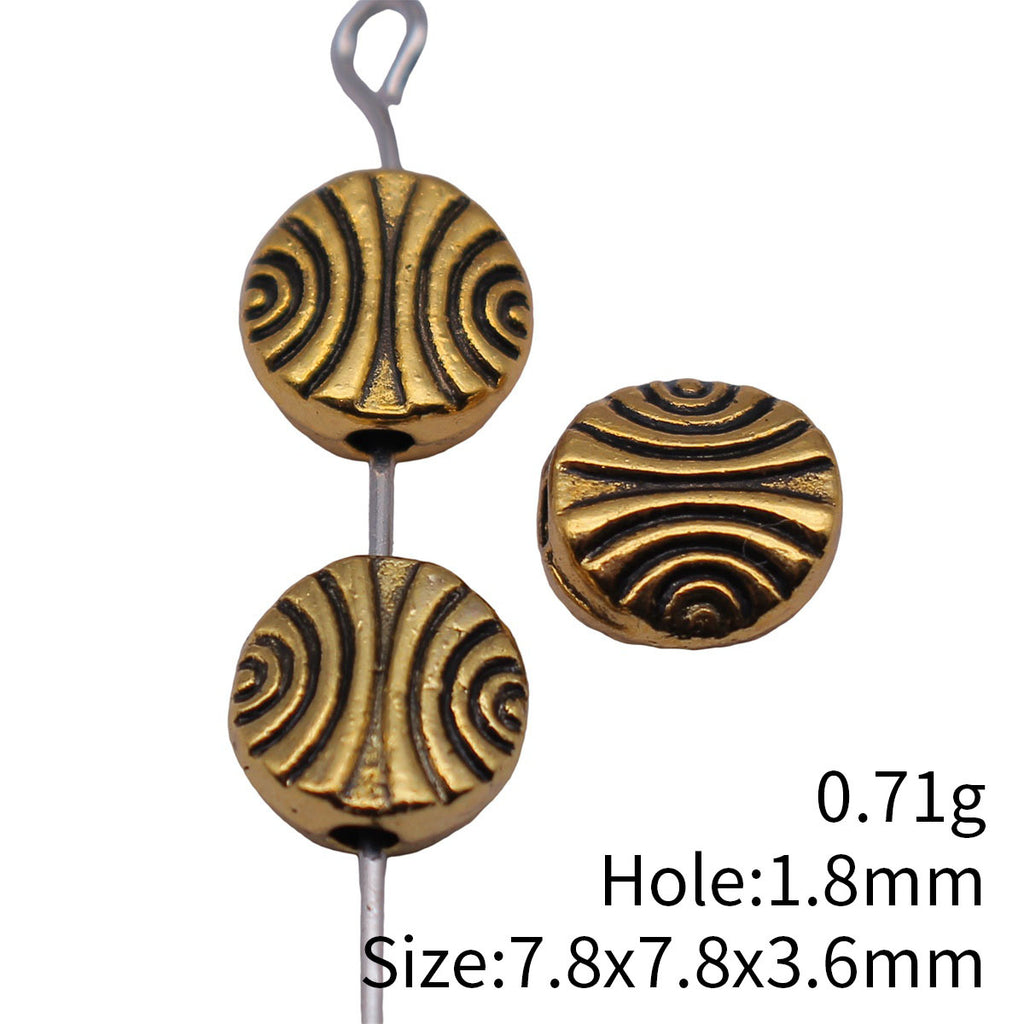 7.8x7.8x3.6mm 0.71g Antique Gold Zinc Alloy Arc Texture Round Flat Loose Metal Beads for Jewelry Making