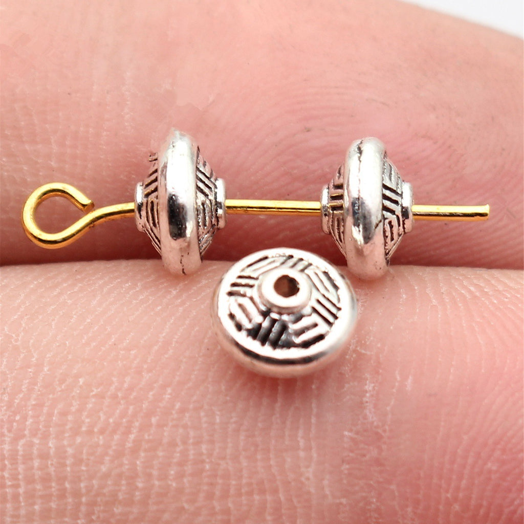 7x7x4.5mm 0.53g Antique Silver Zinc Alloy Textured Round Spacer Beads for Bracelet Jewelry Making