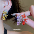 Crystal Butterfly Wing Drop Earrings with Distinctive Textured Details view 2